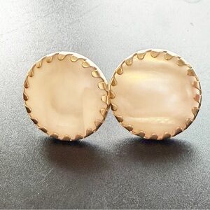 Vintage Pearl Cream Faux Moonstone Cabochon Cuff Link Set Gold Crimped Edges